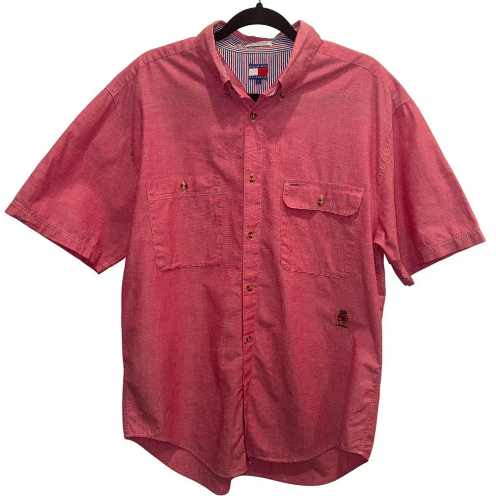 Vintage 90s‎ Tommy Hilfiger Crest Button-Up Shirt – Size L – Made in Hong Kong